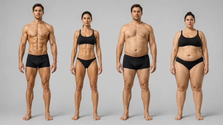 Featured visual guide showing body fat percentage spectrum from low essential fat to higher ranges