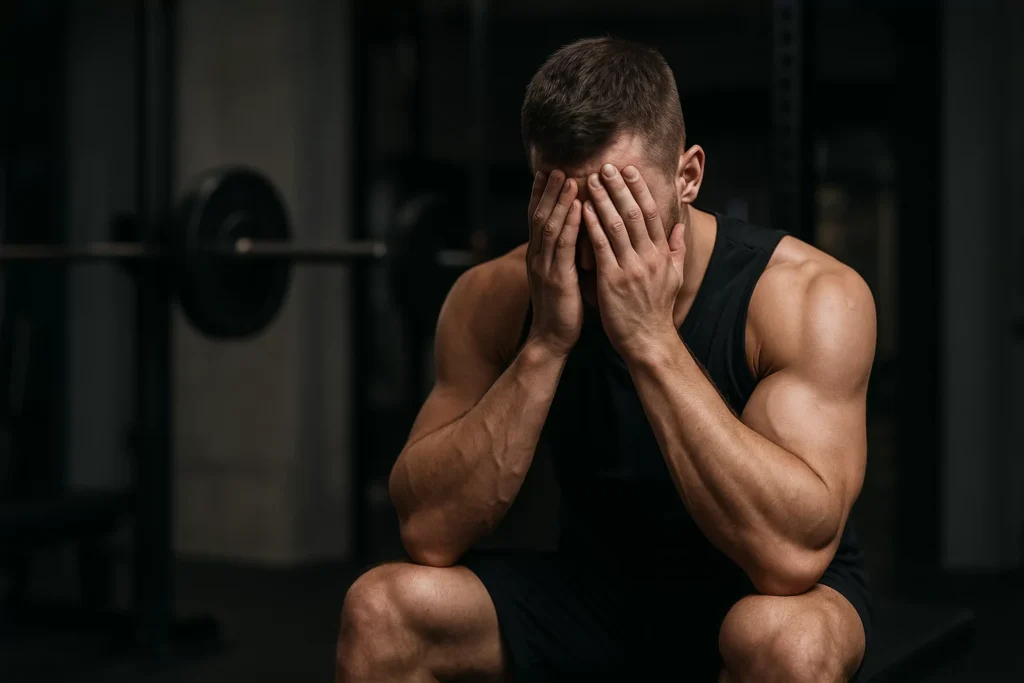 Frustrated athlete at gym plateau