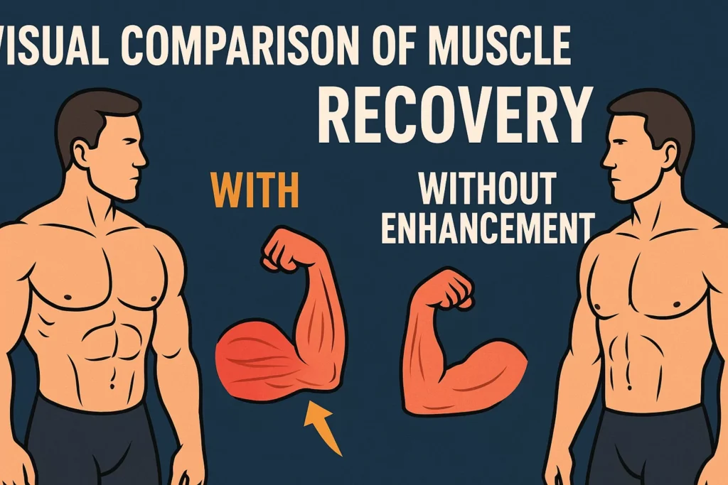 Visual comparison of muscle recovery with and without enhancement