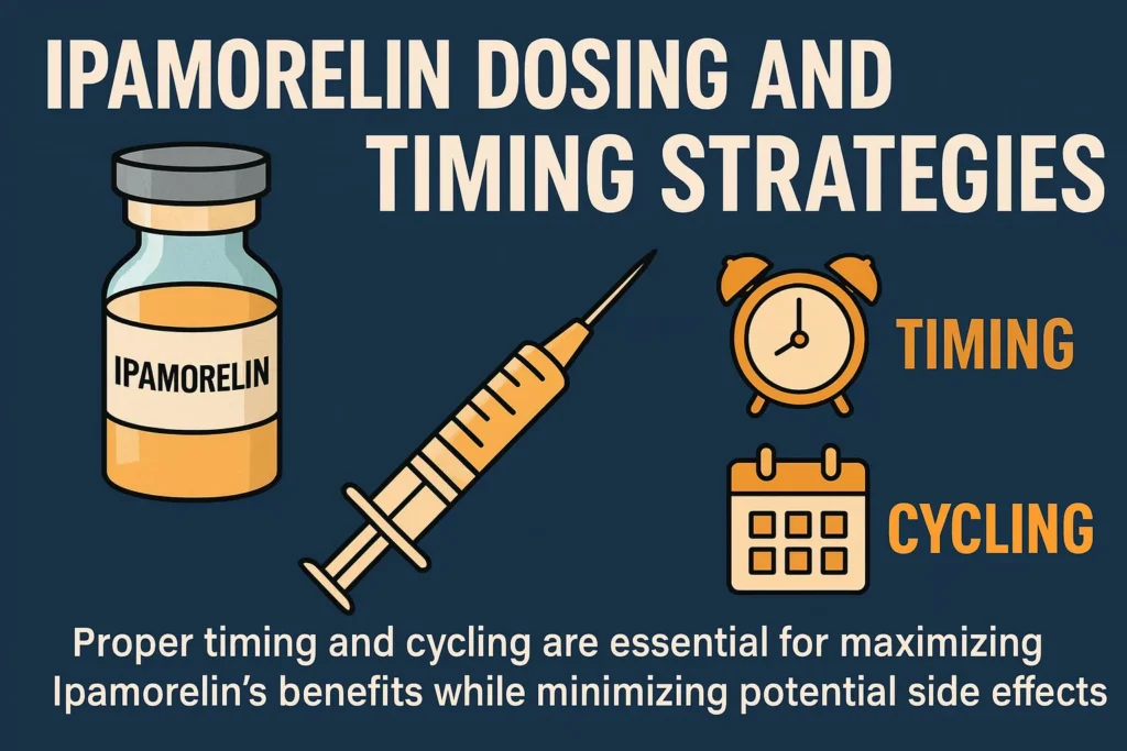Infographic showing Ipamorelin dosing and timing strategies