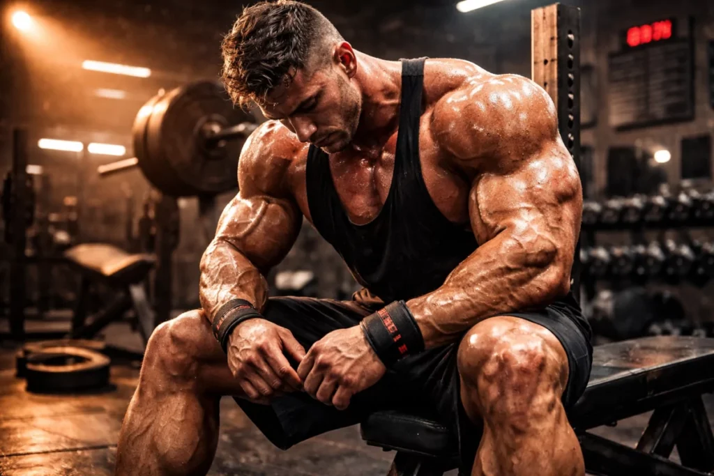 bodybuilder muscle fatigue after high volume training session