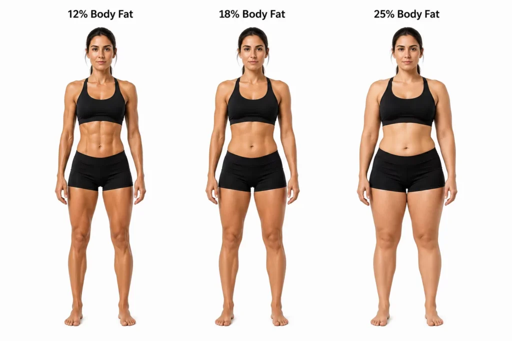 Three females at different body fat percentages